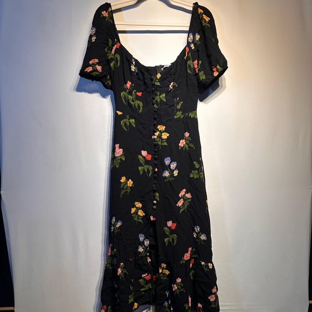 Reformation Black Floral Puff-Sleeve Maxi Dress - Picture 2 of 7
